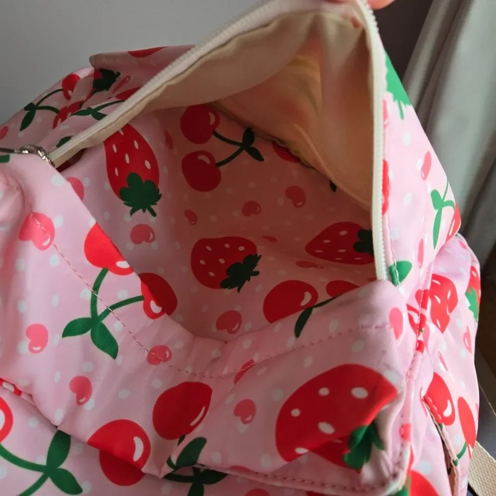 Strawberry & Cherry Print Backpack Set